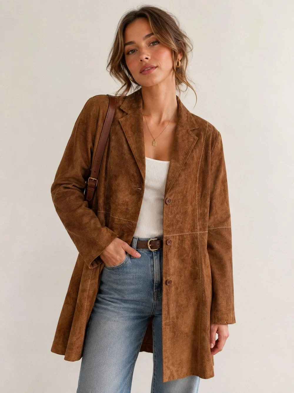John Paul Richard Uniform Vintage Suede Button-Front Brown Coat Sz. 14 - Picture 1 of 11